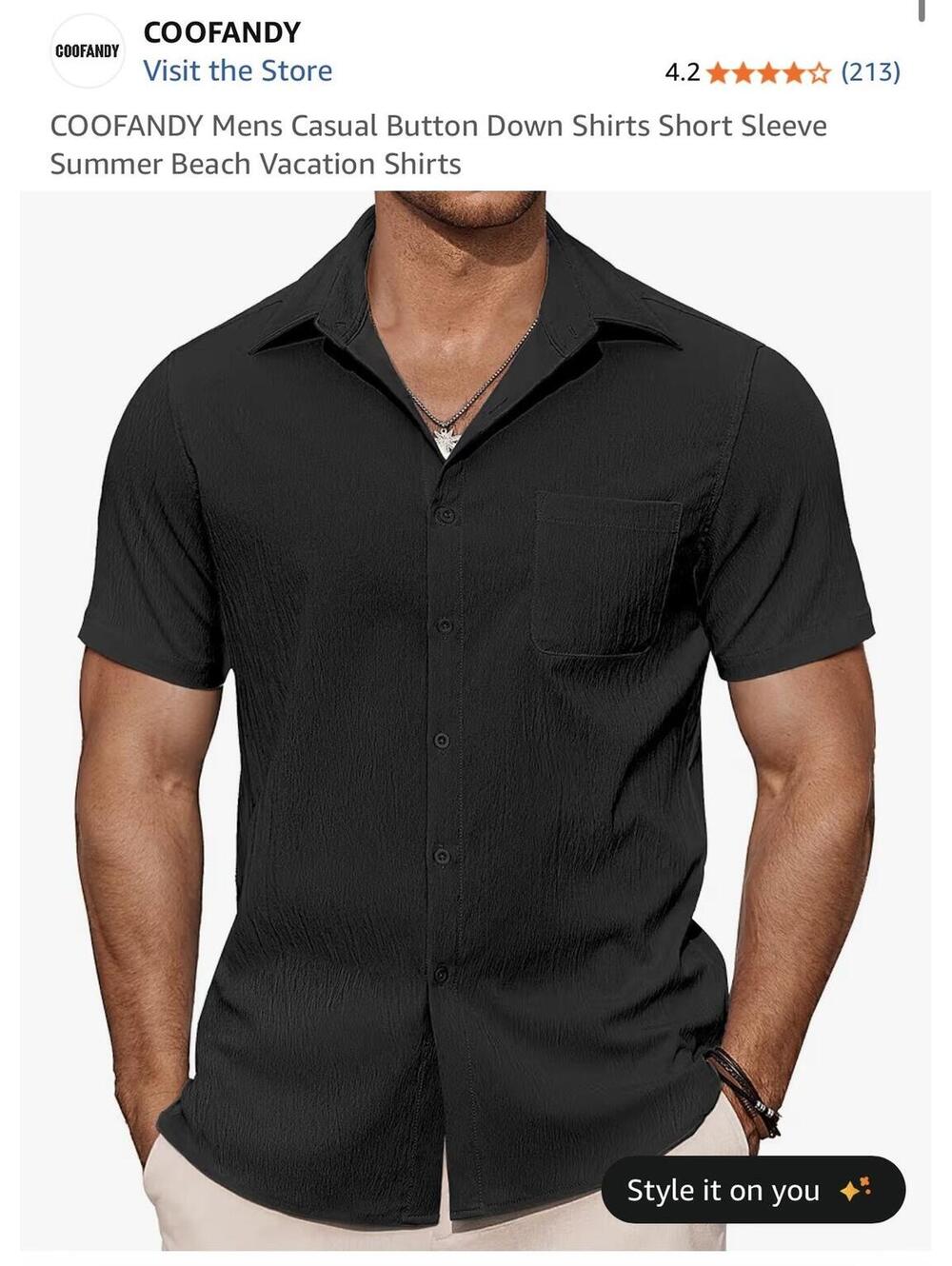COOFANDY Mens Casual Button Down Shirt Short Sleeve Size Large
